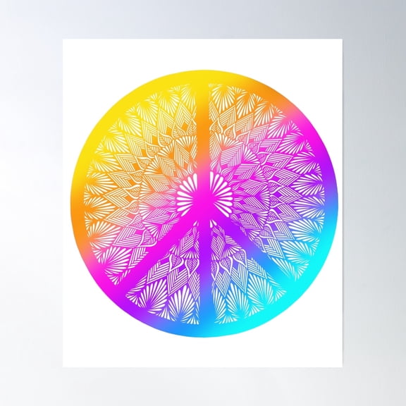 Peace Sign Mandala Sticker Hippie Art Poster Wall Art, Modern Wall Decor, 12x18 UNFRAMED