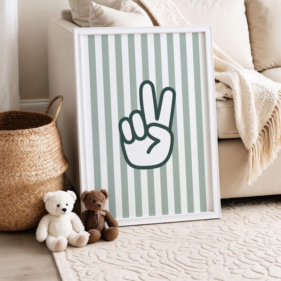 Peace Sign Nursery Print Green Striped Wall Art Unframed Paper Poster 11x14in