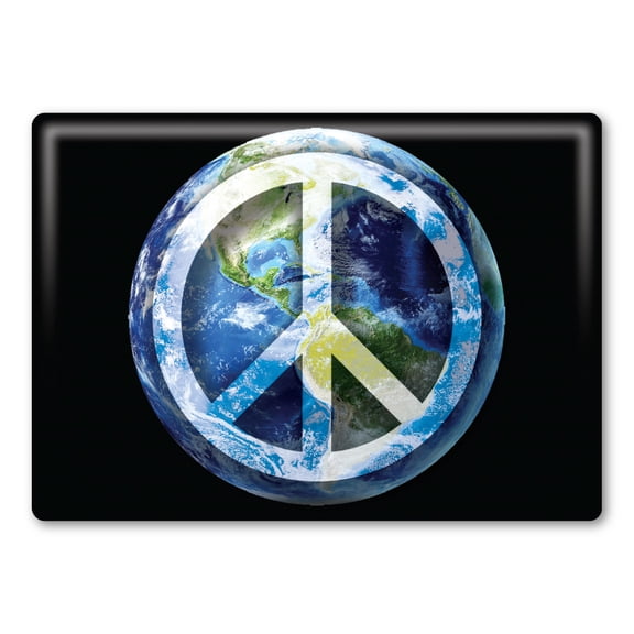 Peace Sign On Earth Rectangle Badge Back Button