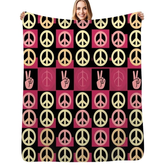 Peace Sign Pattern Pink Black Flannel Blanket Warm Soft Bedding Throws Winter Camping Chair Sofa Bed
