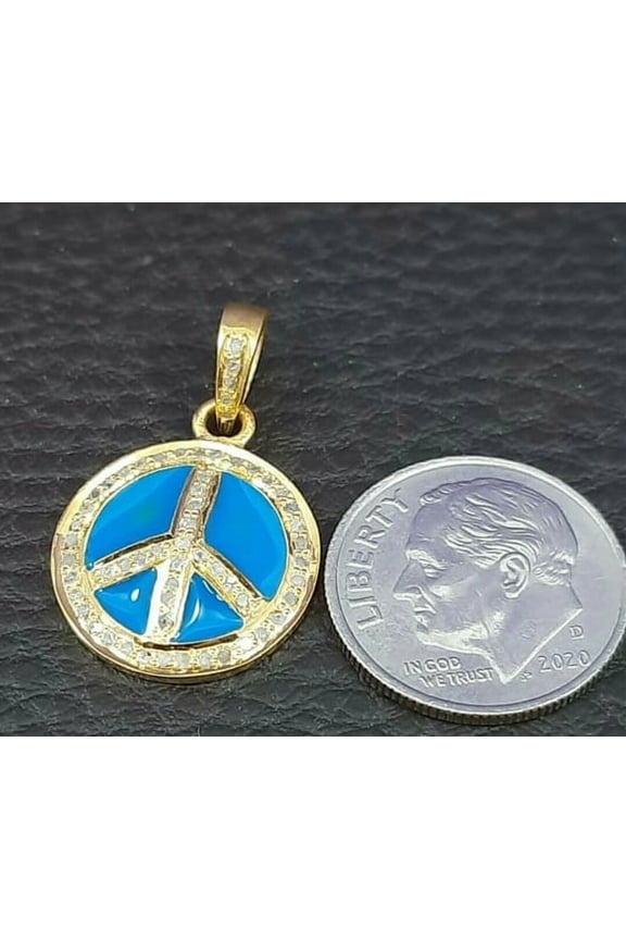 Peace Sign Pendant Pave Diamond Enamel 925 Silver Diamond Pendant Charms Jewelry