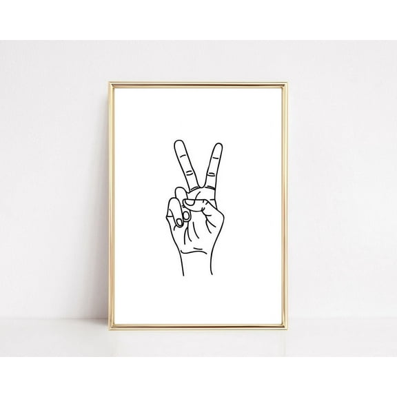 Peace Sign Print Black And White Minimalist Printable Neutral Art Print Line Drawing Wall Art, Modern Wall Decor, 24x36 UNFRAMED