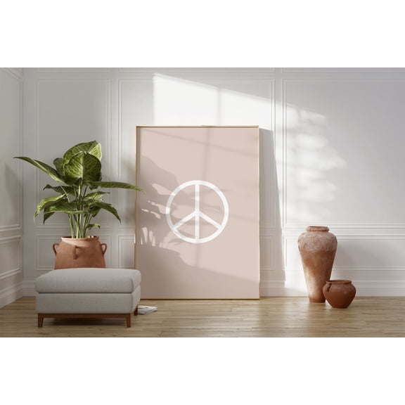 Peace Sign Print Neutral Nursery Decor Playroom Beige Wall Art Unframed Paper Print