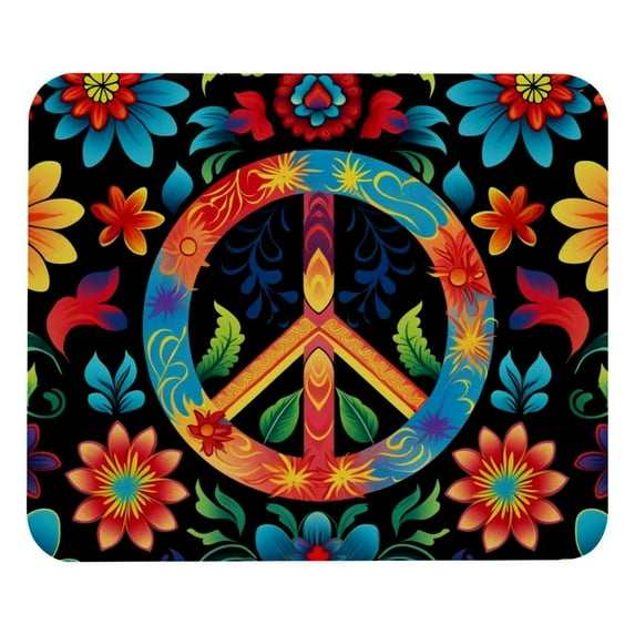 Peace Sign Printed Desk Mat Mousepad, Non-Slip Rubber Bottom, 8.3x9.8 Inch, Suitable for Office and Gaming