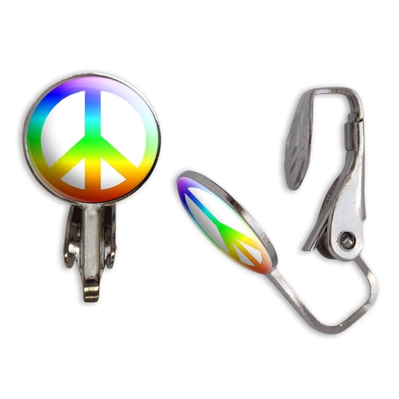 Peace Sign Rainbow Clip-On Stud Earrings