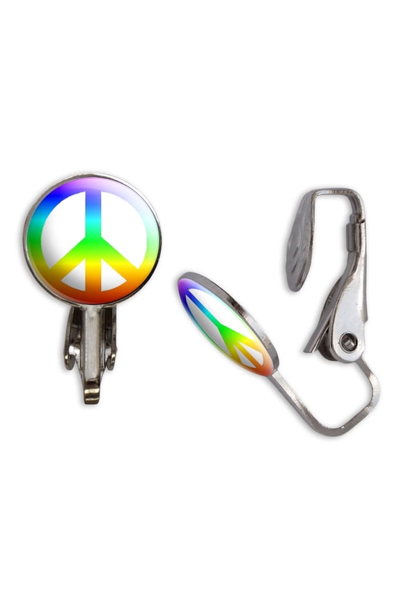 Peace Sign Rainbow Clip-On Stud Earrings