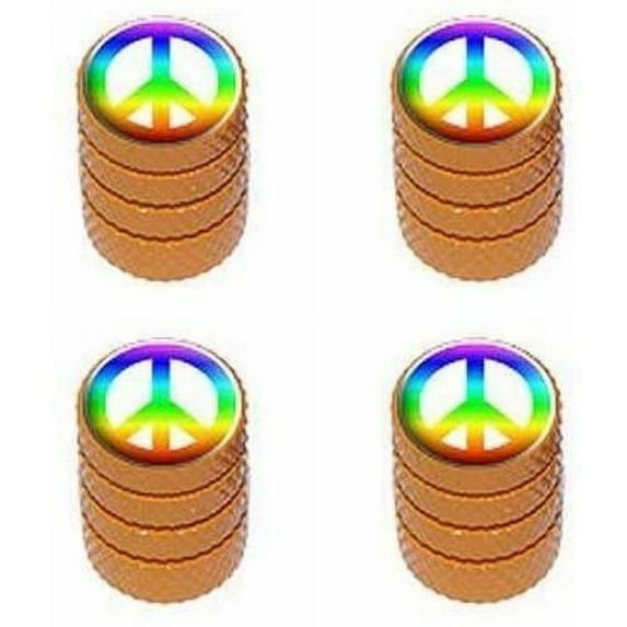 Peace Sign Rainbow Tire Rim Wheel Aluminum Valve Stem Caps, Multiple Colors