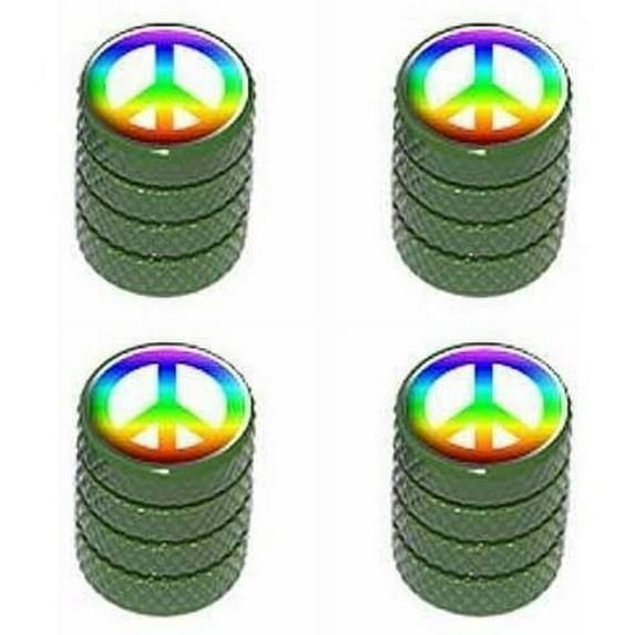 Peace Sign Rainbow Tire Rim Wheel Aluminum Valve Stem Caps, Multiple Colors