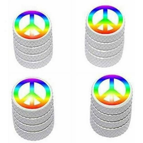 Peace Sign Rainbow Tire Rim Wheel Aluminum Valve Stem Caps, Multiple Colors