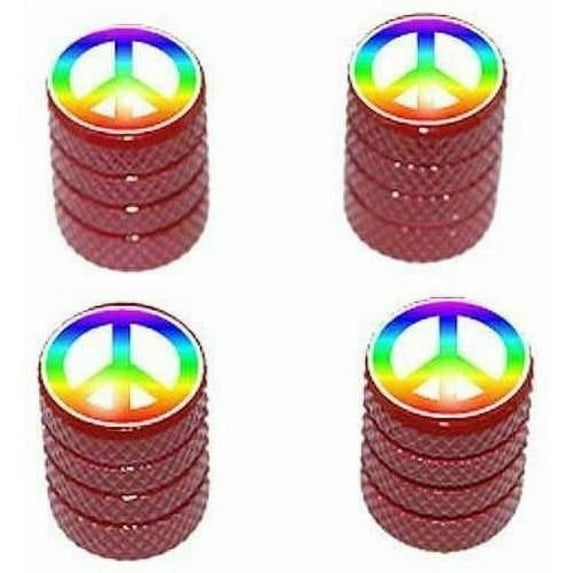 Peace Sign Rainbow Tire Rim Wheel Aluminum Valve Stem Caps, Multiple Colors