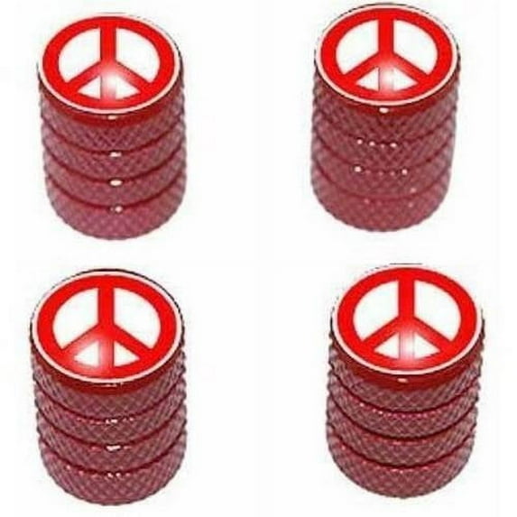 Peace Sign Red Tire Rim Wheel Aluminum Valve Stem Caps, Multiple Colors