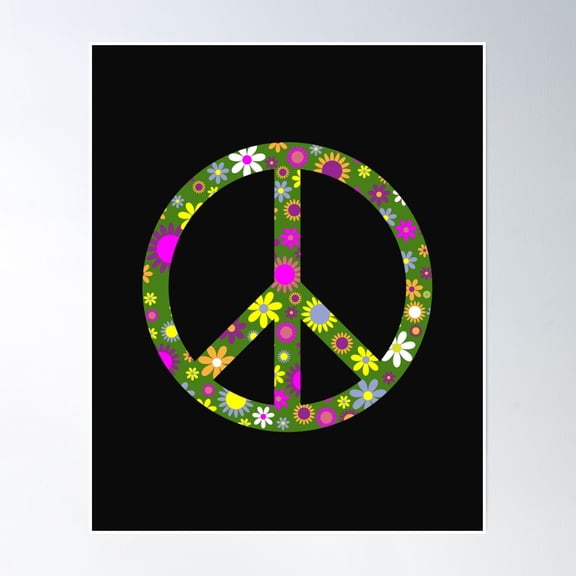 Peace Sign Retro Hippie Trendy Colorful Flowers Poster Wall Art, Modern Wall Decor, 24x36 UNFRAMED