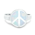 thumbnail image 1 of Peace Sign Ring Inlay Round Lab Created White Opal 925 Sterling Silver Size 4, 1 of 6
