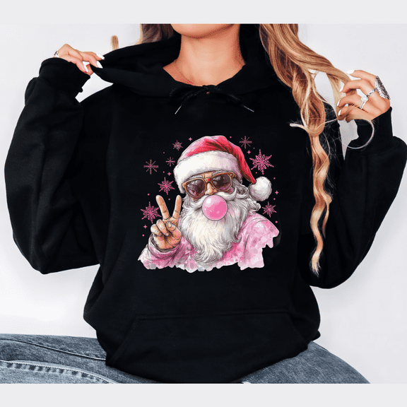 Peace Sign Santa Hoodie | Pink Bubble Gum Graphic Sweatshirt | Cute Hipster Christmas Party Top