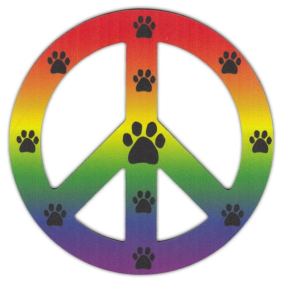 Peace Sign Shaped Magnets (See Through): Rainbow Design w/Paw Prints (LGBT)