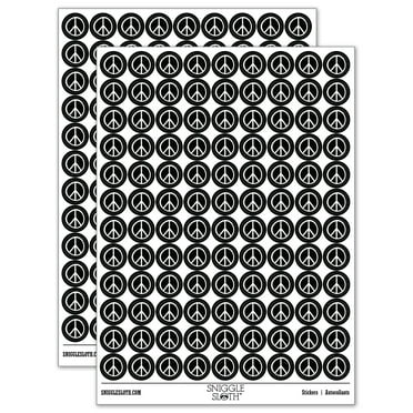 Peace Sign Sketch 200+ Round Stickers - Black - Gloss Finish - 0.50" Size