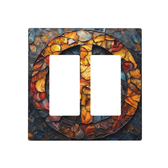 Peace Sign Stained Glass Art Double Toggle Wall Plate Decorative Electrical Outlet Light Switch Cover Switchplate