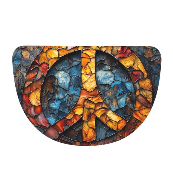 Peace Sign Stained Glass Art Half Moon Flannel Door Mat 19x3048x76cm, Semi-Circular Floor Rug, Non-Slip Entryway Indoor Welcome Doormat