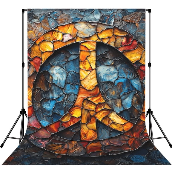 Peace Sign Stained Glass Art Photography Backdrop 5x7Ft Background for Photo Studio Video Recording Birthday Party Wedding Home Decor