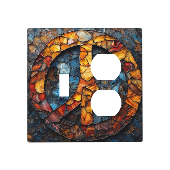Peace Sign Stained Glass Art Toggle Outlet Wall Plate Decorative Electrical Outlet Light Switch Cover Switchplate