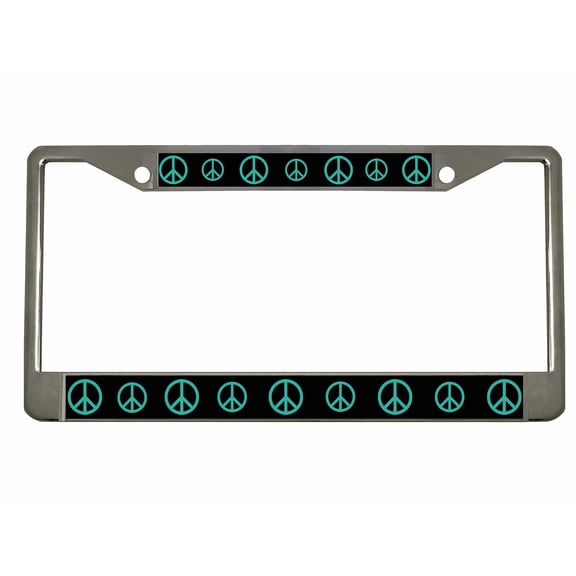 Peace Sign Style Metal License Plate Frame Personalized/Car Accessories Car Tag Holder Cover (Chrome/Black/Turquoise)