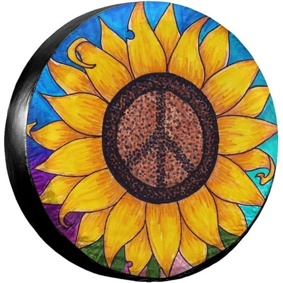 Peace Sign Sunflower Spare Tire Cover,Universal Wheel Tire Cover for Trailer, RV, SUV, Truck,Camper and Many Vehicle,Weatherproof Tire Protectors