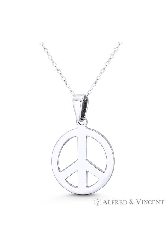 Peace Sign Symbol Cutout Hippie Charm 32x22mm (1.25x0.9in) Pendant in .925 Sterling Silver