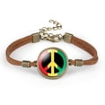 thumbnail image 1 of Unisex Leather Bracelet with Peace Sign Retro Geometry Pattern and Glass Crystal Inlay Individually Packed Distressed, 1 of 3