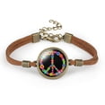 thumbnail image 1 of Unisex Leather Bracelet with Peace Sign Retro Geometry Pattern and Glass Crystal Inlay Individually Packed Distressed, 1 of 3