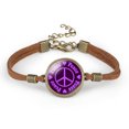 thumbnail image 1 of Unisex Leather Bracelet with Peace Sign Retro Geometry Pattern and Glass Crystal Inlay Individually Packed Distressed, 1 of 3