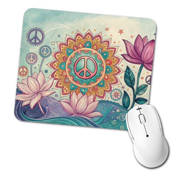 Peace Sign Symbols Mandala Flower Mouse Pad Low Profile Gaming Mat