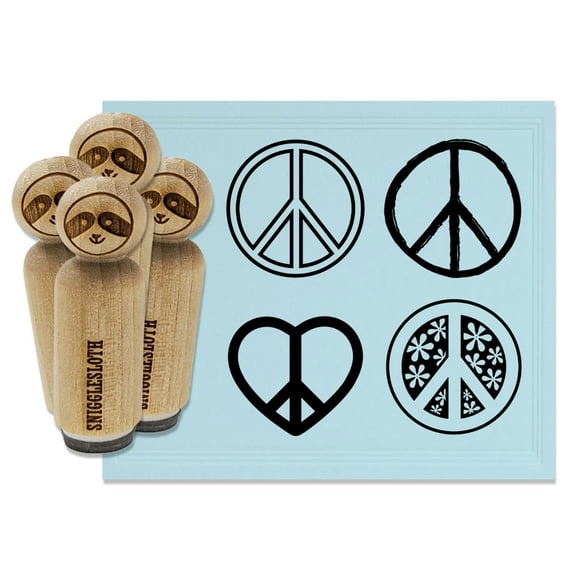 Peace Sign Symbols Sketch Outline Flowers Rubber Stamp Set for Scrapbooking Crafting Stamping - Medium 1 Inch