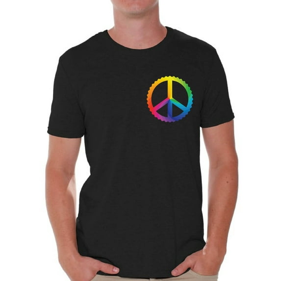 Peace Sign T-Shirt for Men Love Floral Colorful Botanical Retro Hippie Men's Tees Graphic Novelty Top