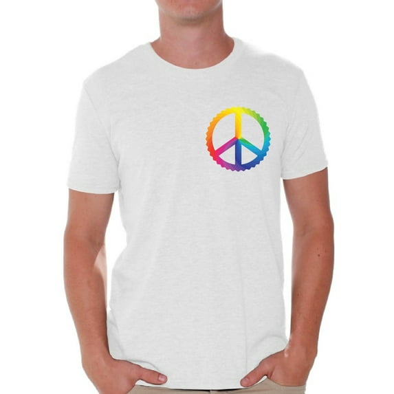 Peace Sign T-Shirt for Men Love Floral Colorful Botanical Retro Hippie Men's Tees Graphic Novelty Top