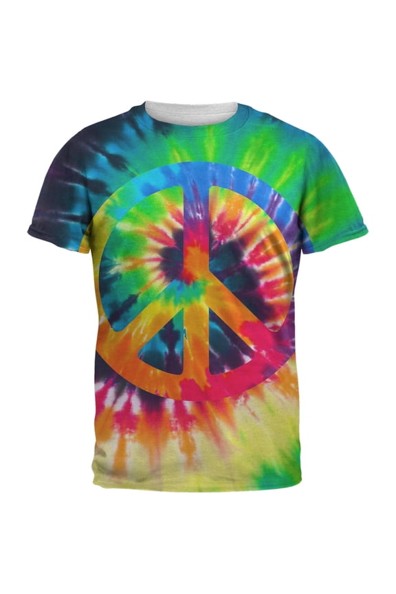 Peace Sign Tie Dye All Over Adult T-Shirt - X-Large