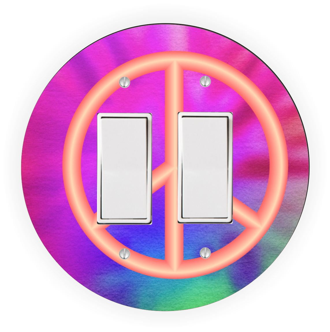 Peace Sign Tie Dye Design - Round Light Switch Plate Cover - Double ...
