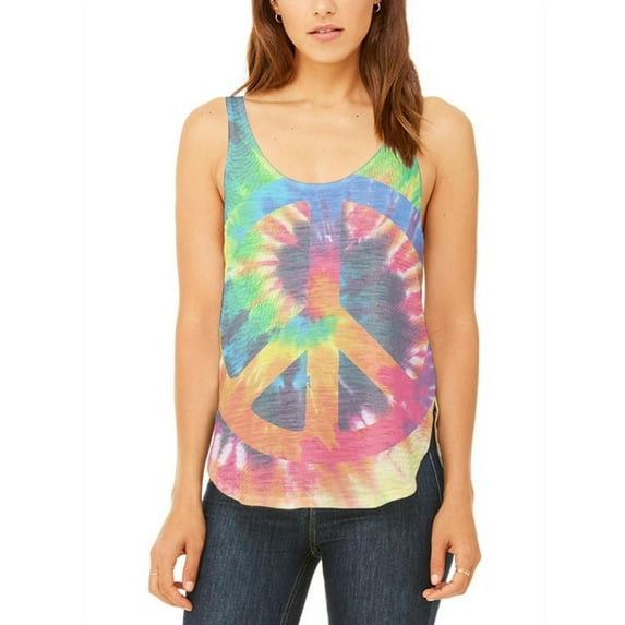 Peace Sign Tie Dye Juniors Flowy Side Slit Tank Top Multi 2XL