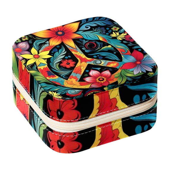 Peace Sign Travel Portable Square Jewelry Display Case: Storage Solution for Rings, Earrings, Necklaces, Bracelets, and More! Ideal for Girls and Women: Jewelry Stand, Display, and Box in One