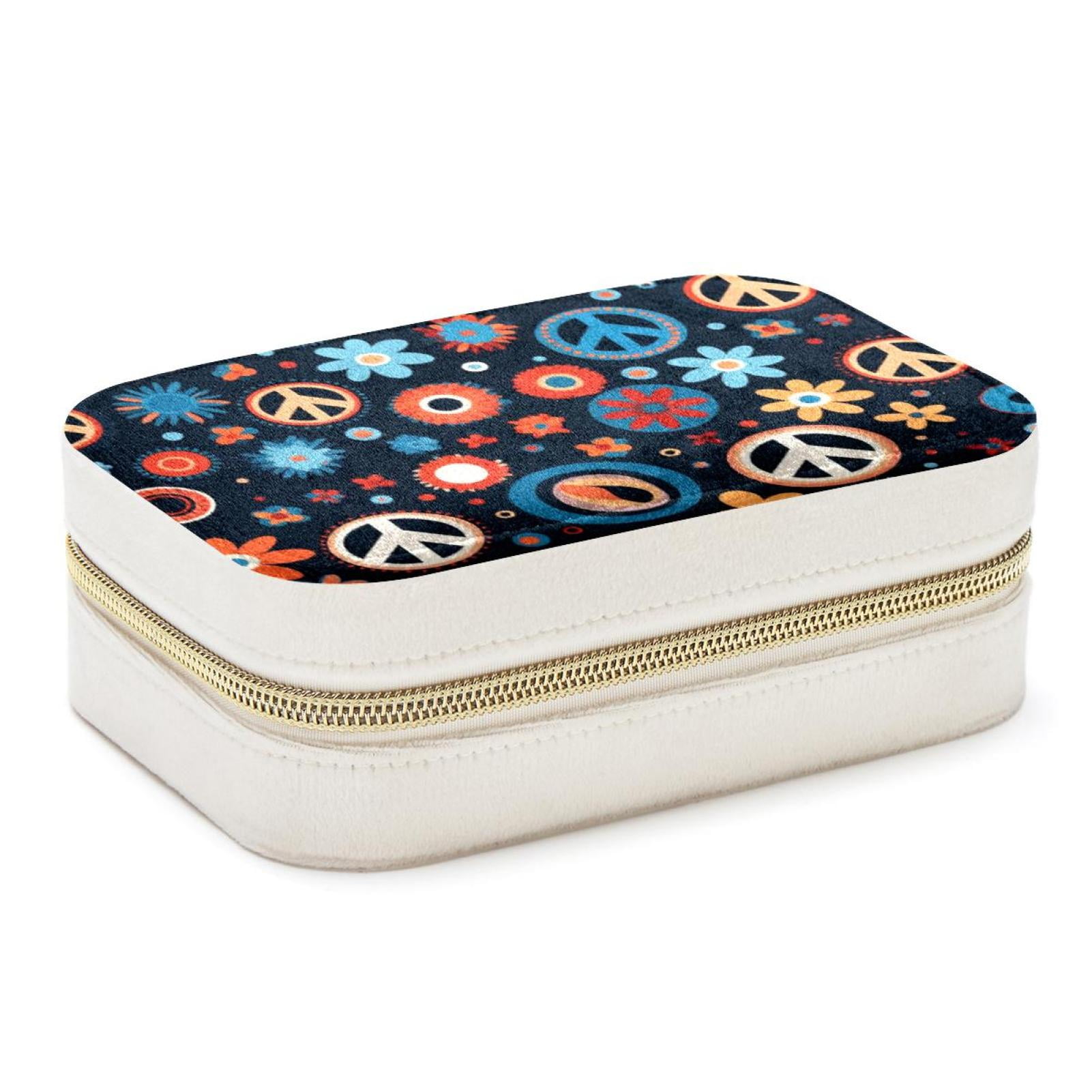 Peace Sign Velvet Portable Jewelry Box with Removable Compartment ...