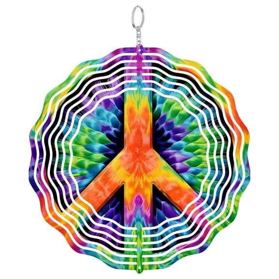 Peace Sign Wind Spinner Metal Outdoor Decor Psychedelic Tie Dye Rainbow Multicolored