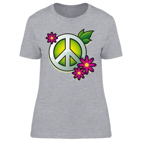 Peace Sign With Pink Flowers T-Shirt Women -Image by Shutterstock, Female Medium