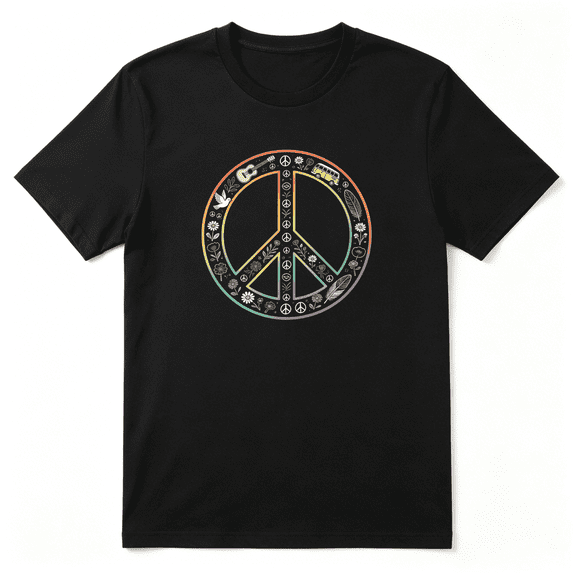 Peace Sign World Globe Image Vintage Graphic Tee for Men and Women, Outdoor Family Gift Cotton Short Sleeves T-Shirt