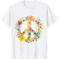 thumbnail image 1 of Peace Sign World Love Flowers Hippie Groovy Vibes Colorful T-ShirtMen and women, White T-shirt, size: Extra large, 1 of 4