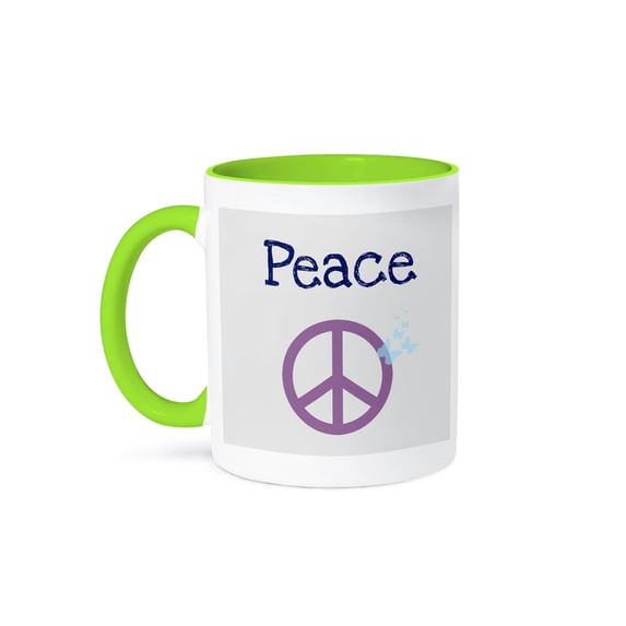 3dRose, Peace Sign and Butterflies- Inspirational Art, 15oz Two-Tone Green Mug