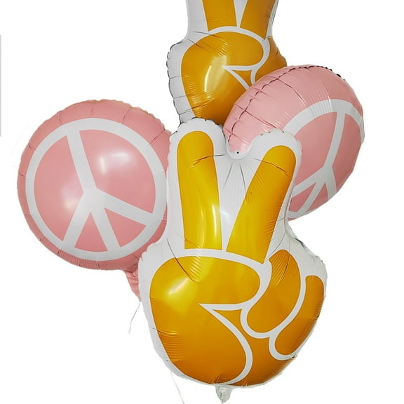 Peace Sign and V Hand Sign Foil Balloons for Retro 70s, Birthday, Hippie Party Decorations