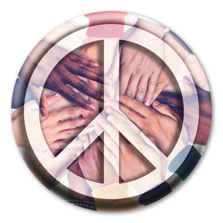 Peace Sign on Hands Circle Button with Magnetic Badge Back