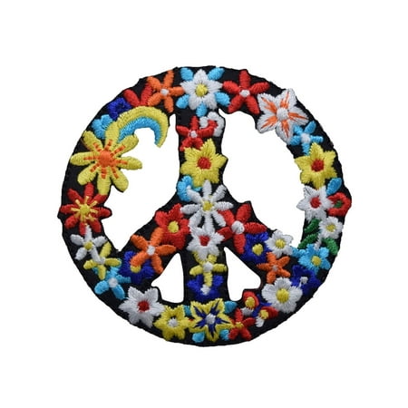 Peace Sign with Flowers - Iron on Applique/Embroidered Patch