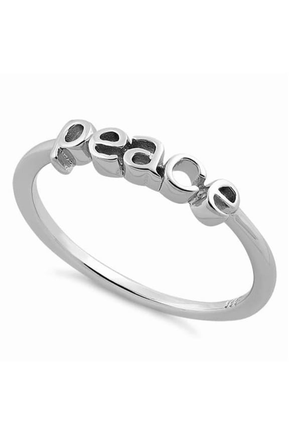 Peace Signet Stackable Band 925 Sterling Silver Unisex Statement Ring