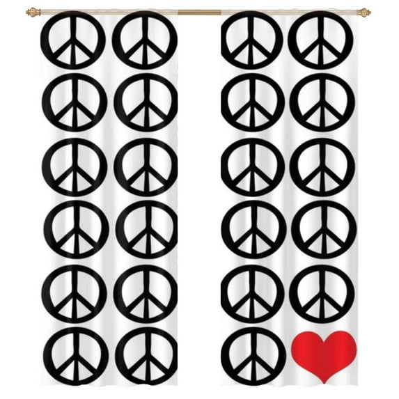 Peace Signs Heart Sheer Window Curtains for Living Room Kitchen Bedroom Tulle Voile Hanging Curtain
