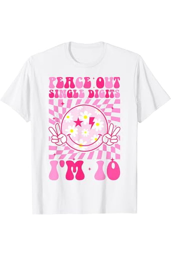 Peace Single Digits I'm 10 Smile Face For Birthday Girls T-Shirt